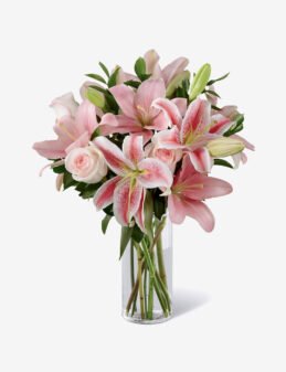 Wonderful Pink Stargazer Lilies In Glass Vase